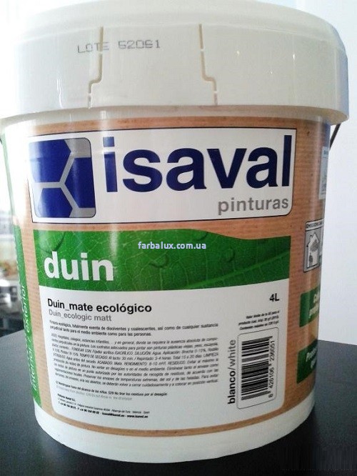 Экологически чистая краска ISAVAL Дуин-Экологико 4 л белый - для отделки стен и потолков